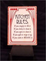 METAL "KITCHEN RULES" SIGN