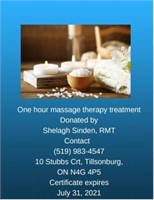 ONE HOUR MASSAGE THERAPY TREATMENT WITH SHELAGH