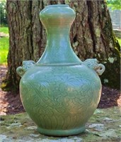 Antique Chinese Celadon Vase Elephant Handles