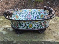 Antique Chinese Cloisonne Bowl - Bronze Trim