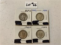 (4) Mercury Dimes 1929D, 1934, 1943S, 1944