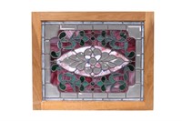ANTIQUE STAIN GLASS JEWELED WINDOW
