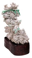 CHINESE CARVED JADE FLORAL WITH STAND