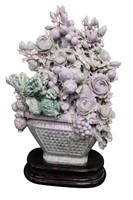 CHINESE CARVED JADE BASKET W/ FLOWERS