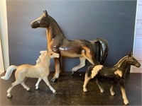 3 vintage horses, Palomino & black and brown