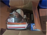 Large full box of books and vintage duck decoy