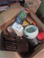 Box of kitchen knife set, Fisher Price items, etc.
