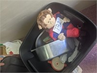 Bin with Spiderman monkey & large cooking pot