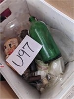 Box of miscellaneous items including old bottles
