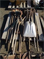 Pallet of Shovels, Post Diggers, Pitch Forks, Rake