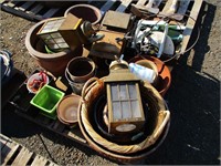 Pallet of Flower Pots, Lanterns, Sprinklers, Misc