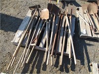 Pallet of Rakes, Shovels, Edger, Post Diggers,