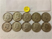 (10) Kennedy Half Dollars 40percent Silver 5-1967