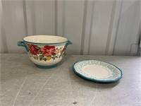 Pioneer Woman Ceramic Colander With Drip Plate