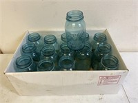 15 vintage blue ball glass jars