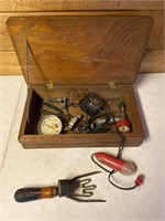 Vintage wooden box of automotive tools