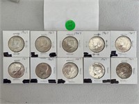 (10) 1967 Kennedy 40percent Silver Half Dollars