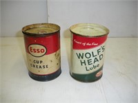 Wolf's Head & Esso Vintage Metal Grease Cans