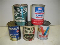 Vintage Flat Top Motor Oil Cans - Full