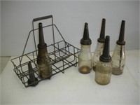 Vintage Glass Oil Fill Bottles With Rack