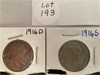 1916D and 1916S Buffalo Nickels