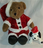 Plush Teddy Bear in Santa Suit and Beethoven