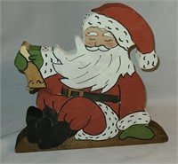 Wooden Hand painted Santa Jumping from his Sleigh