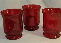 3- red candle globes  6.25" tall and 2 candles