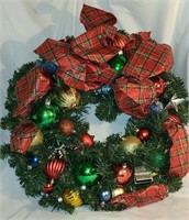 16" Wreath decorated with ornaments and
