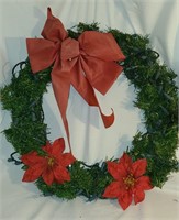 17" Lighted Wreath with Pointsettas and red bow