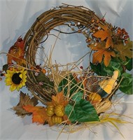15" Fall Wreath with Sunflowers, pumpkins and