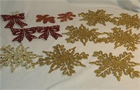 Set of metallic glitter ornaments & mini stocking