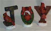 "J O Y" spelled out w/ cardinals 5.5"