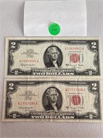 (2) 1963 $2 Red Seal Notes Series A