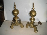 Brass Lion Andirons, 18 inches Tall