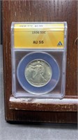 1936 50c Graded coin AU 55