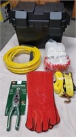 Gloves, Air Hose, Strap & Long Nose 8" Pliers