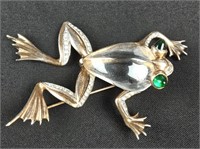 Trifari Frog Sterling Signed Jelly Belly Brooch