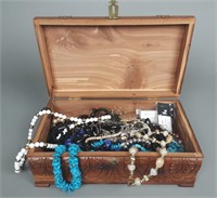 Beautifully Carved Wooden Jewelry box FULL!!
