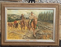 J.Collendes Cowboy Horse Oil Painting