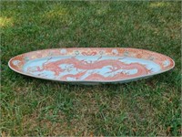 Long Antique Asian Reinforced Dragon Platter