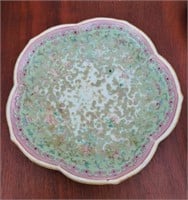 Famille Rose Dish on Stand Mottled in Celadon