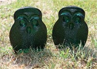 Pair Blenko Green Owl Bookends