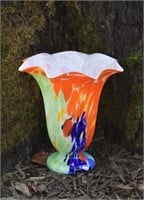 Art Glass Fluted & Paneled Vase - Unsigned