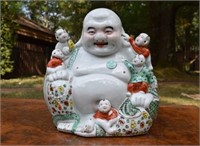 Porcelain Laughing Buddha Surrounded by Boys