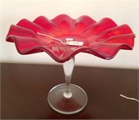 Clear To Ruby Glass Pedestal Candy Dish