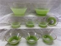 Mid Century 9 pc Lime Green Clear Salad Party Set