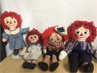 Vintage 2 sets Raggedy Ann and Andy cloth dolls