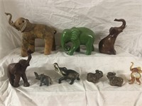Vintage lot of Elephant figurines ceramic wood