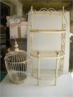 Wrought Iron shelf and birdcage decor